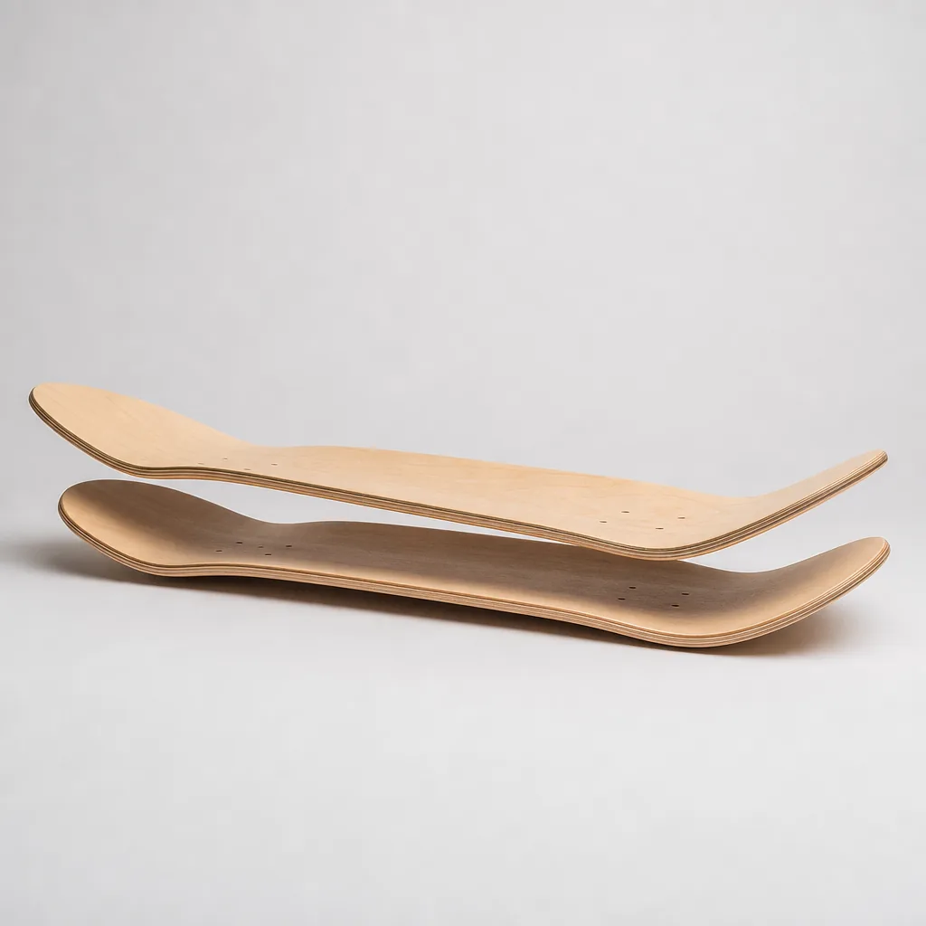 Stack of Minority maple skateboard decks